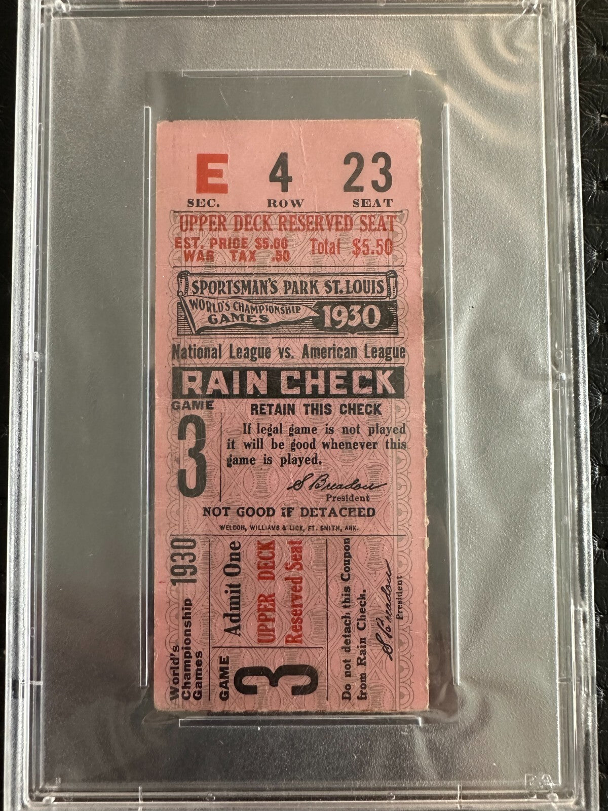 1930 World Series Ticket Game 3 PSA  Philadelphia St Louis Lefty Grove PSA