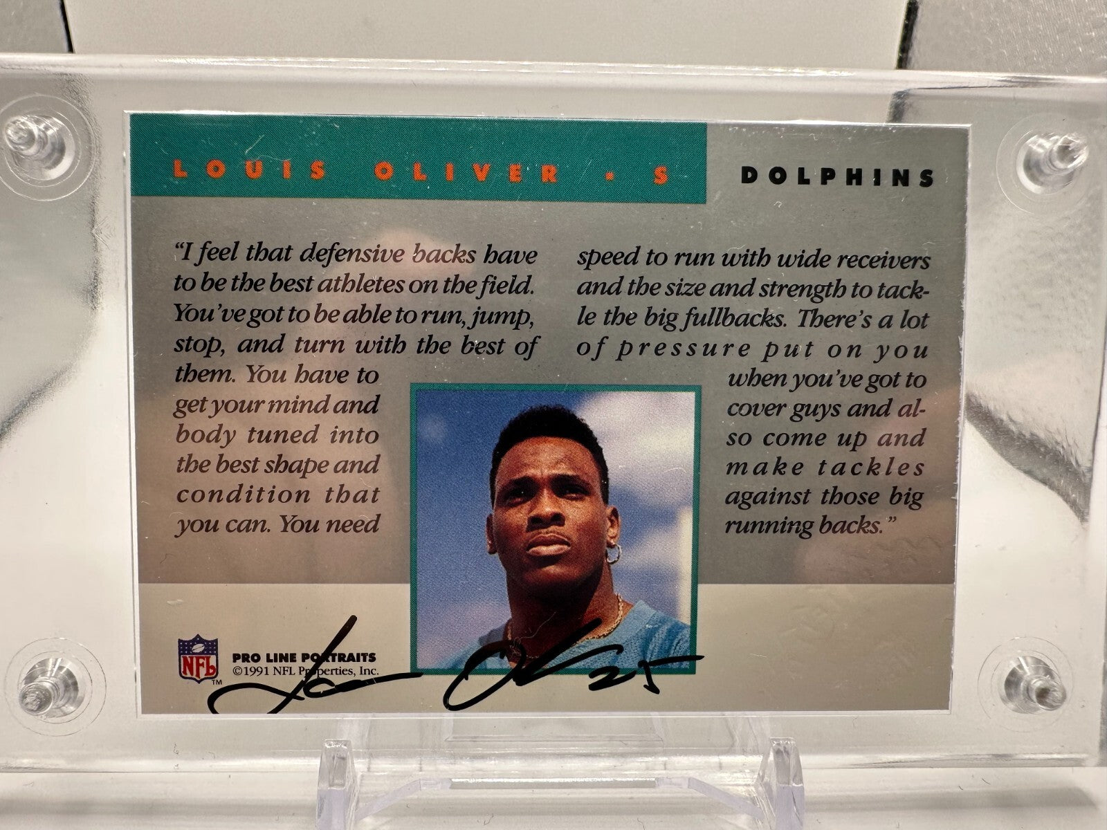 Louis Oliver Certified Autograph Signed Auto Miami Dolphins 1991 Pro Line Card