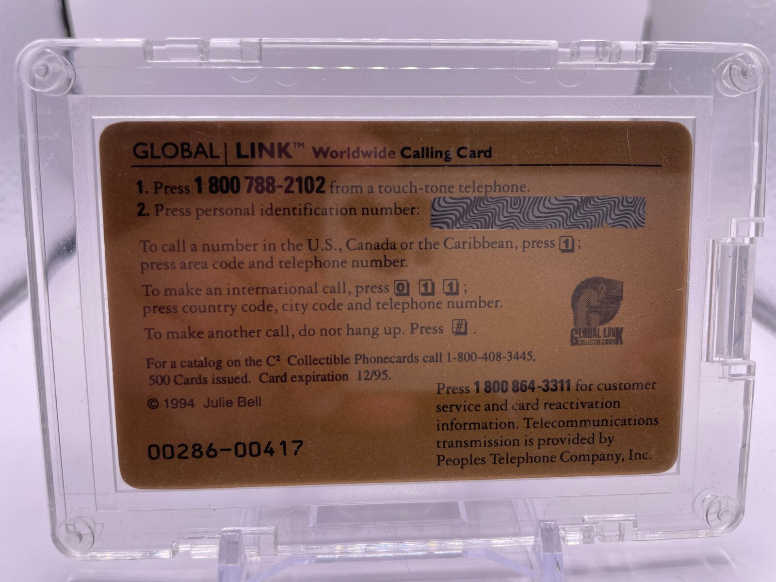 Julie Bell 1994 Global Link Gold Autograph Phone Card Auto