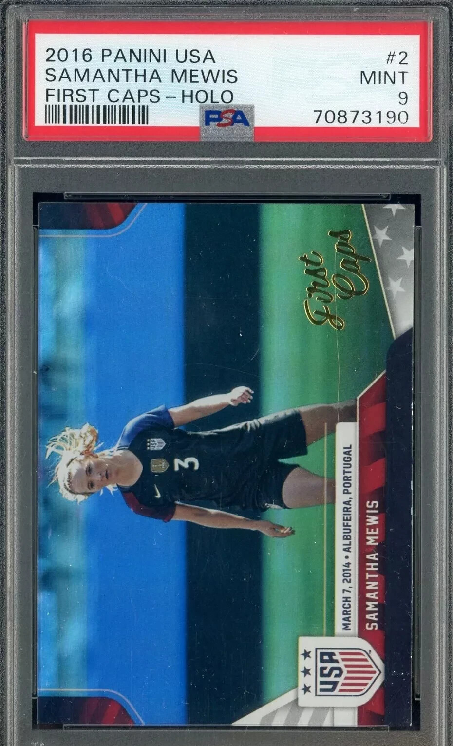 2016 Panini USA First Caps Holo Soccer #2 Samantha Mewis PSA 9 MINT