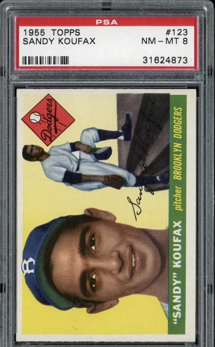 1955 Topps #123 Sandy Koufax Brooklyn Dodgers RC Rookie HOF PSA 8 NM-MT Clean
