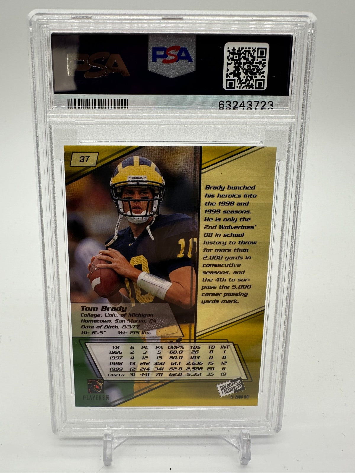 2000 Press Pass #37 PSA 7 TOM BRADY Rookie Card