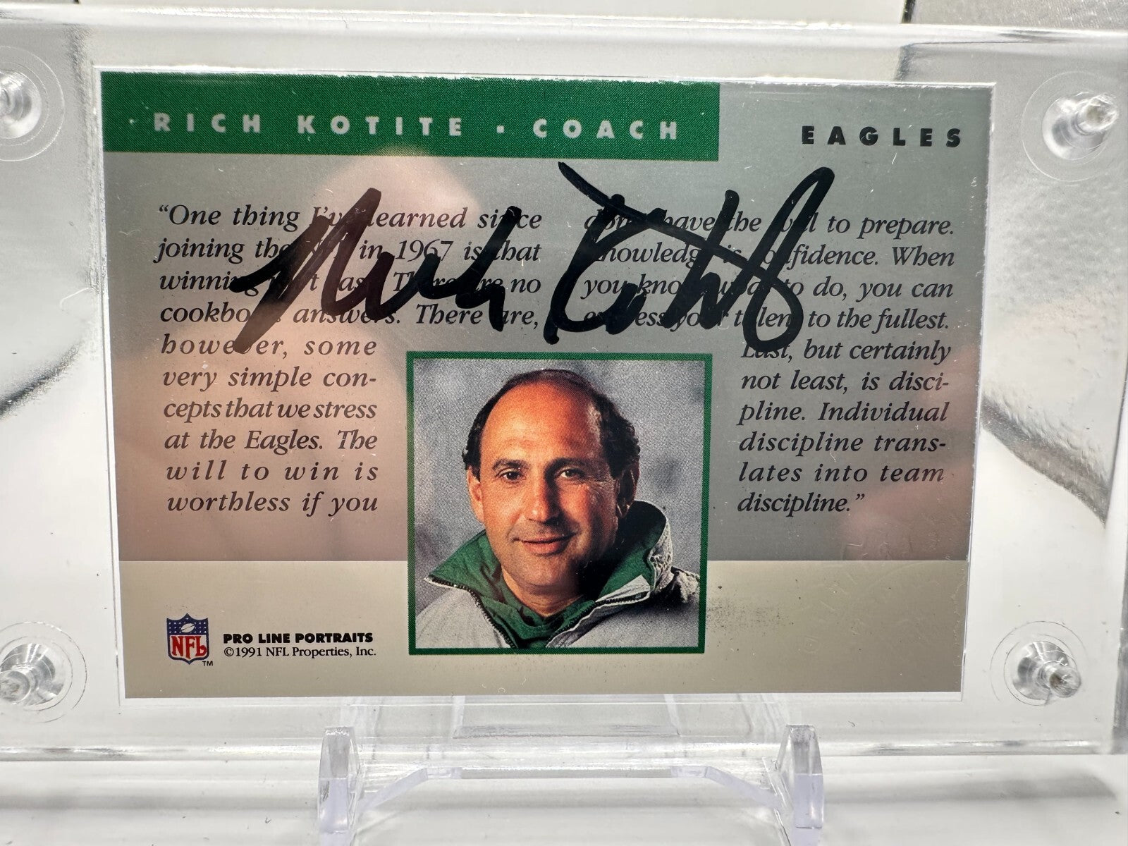 1991 Pro Line Portraits  Auto Rich Kotite  Rookie Autograph  RC