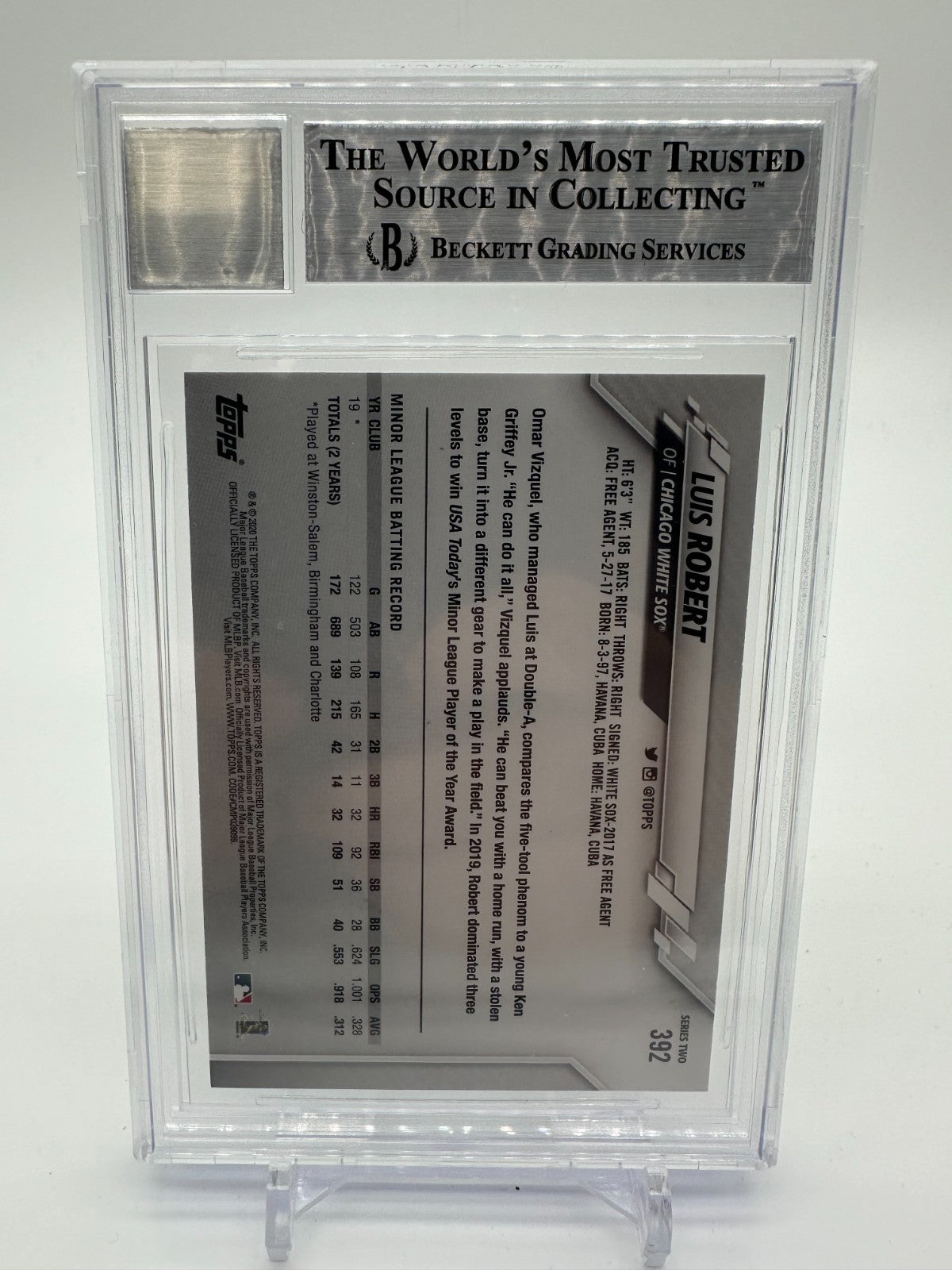 2020 TOPPS #392 LUIS ROBERT ROOKIE RC AUTHENTIC BGS BECKETT 10