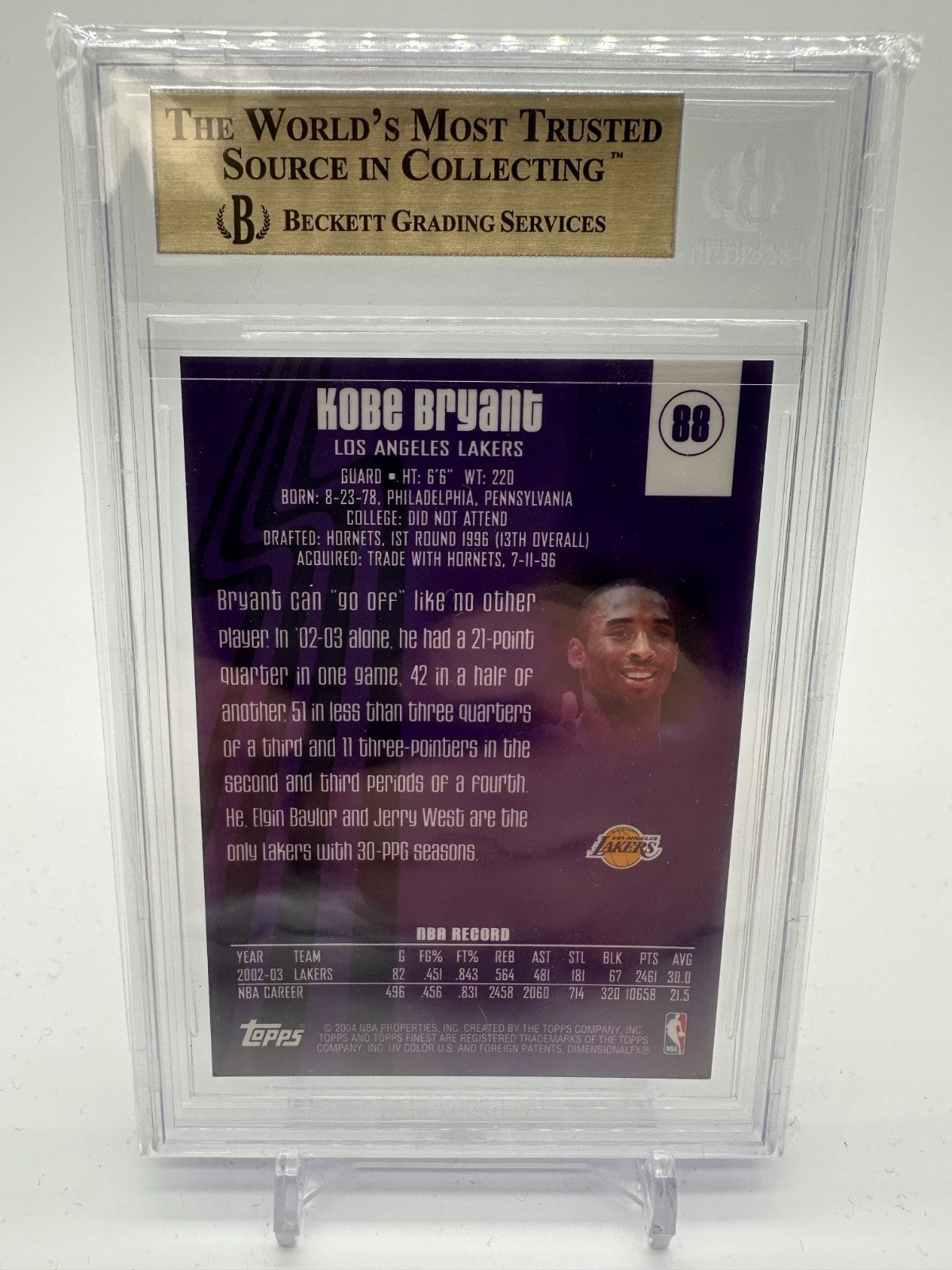 2003 FINEST #88 KOBE BRYANT LAKERS HOF BGS 9.5