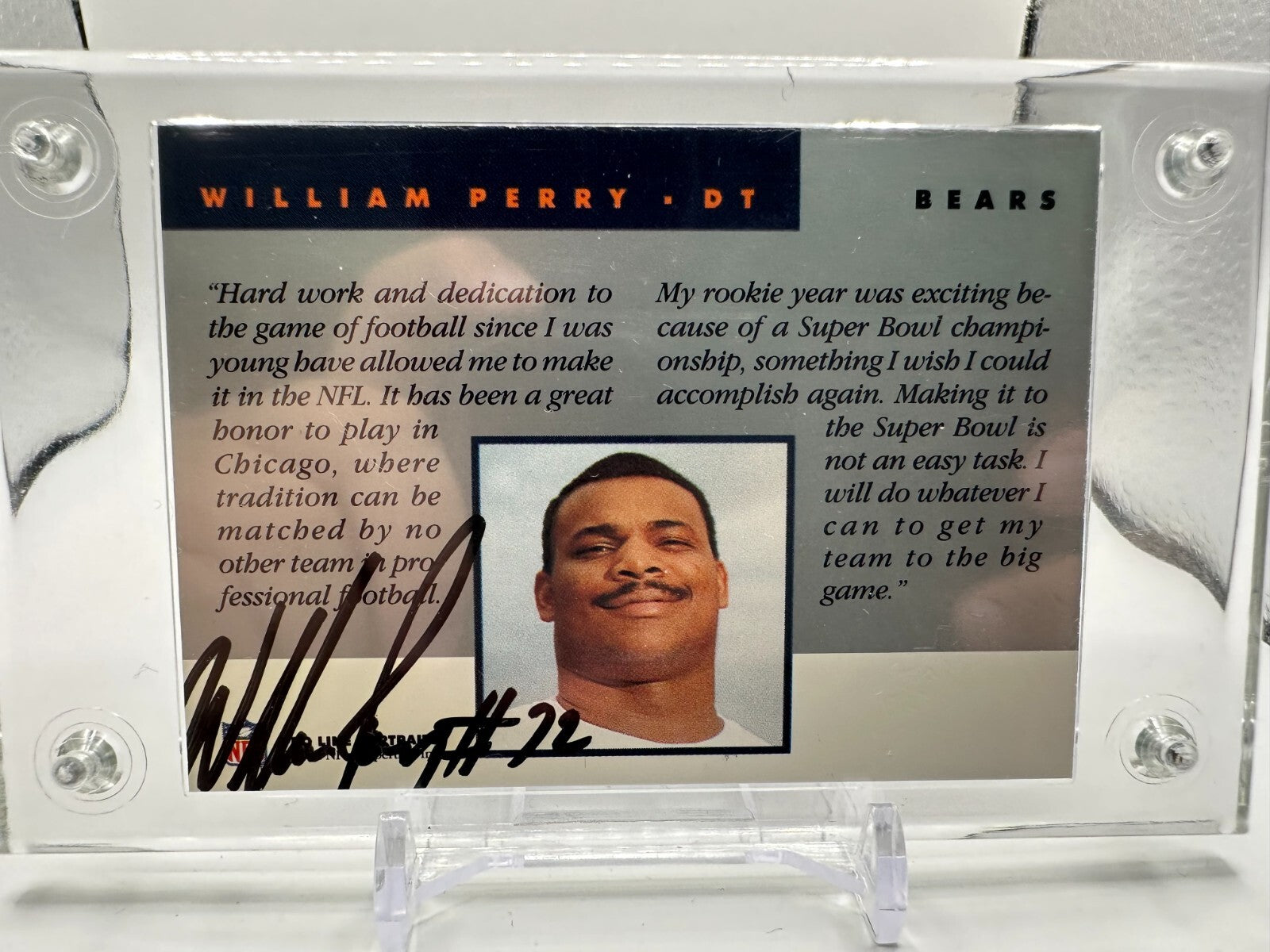 1992 NFL Proline Portraits William Perry Auto Autograph Bears STAMPED CERTIFIED