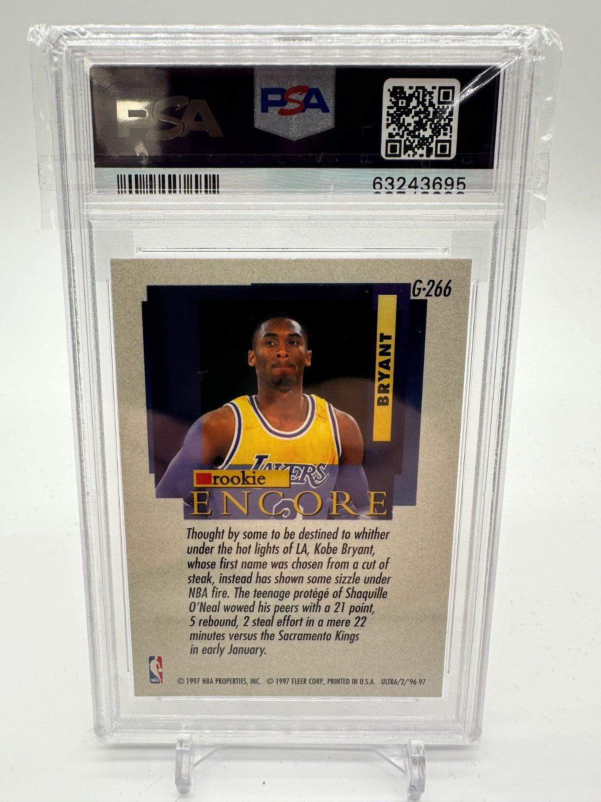 Kobe Bryant 1996-97 Fleer Ultra Gold Medallion #G266 Rookie Encore PSA 6
