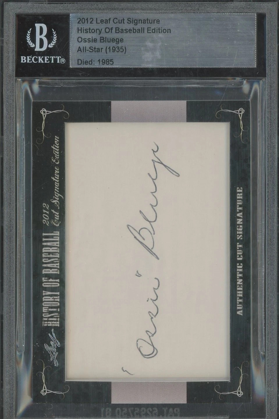 2012 Leaf Cut Signature Ossie Bluege All-Star AUTO BGS Slabbed