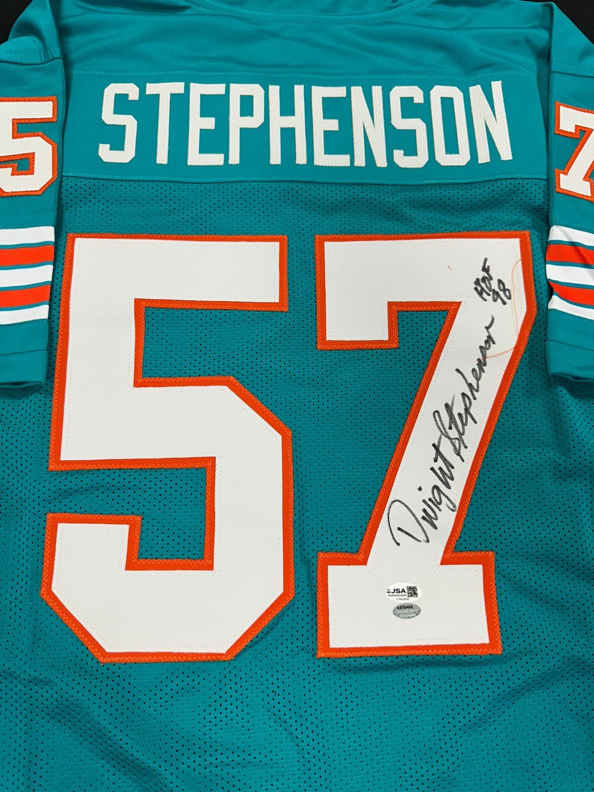 Dwight Stephenson Signed Autographed Miami Dolphins Inscribed HOF 98 Jersey JSA