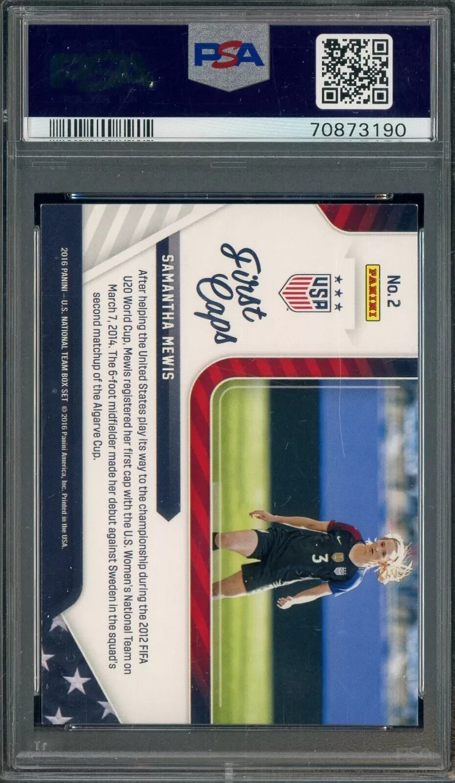 2016 Panini USA First Caps Holo Soccer #2 Samantha Mewis PSA 9 MINT
