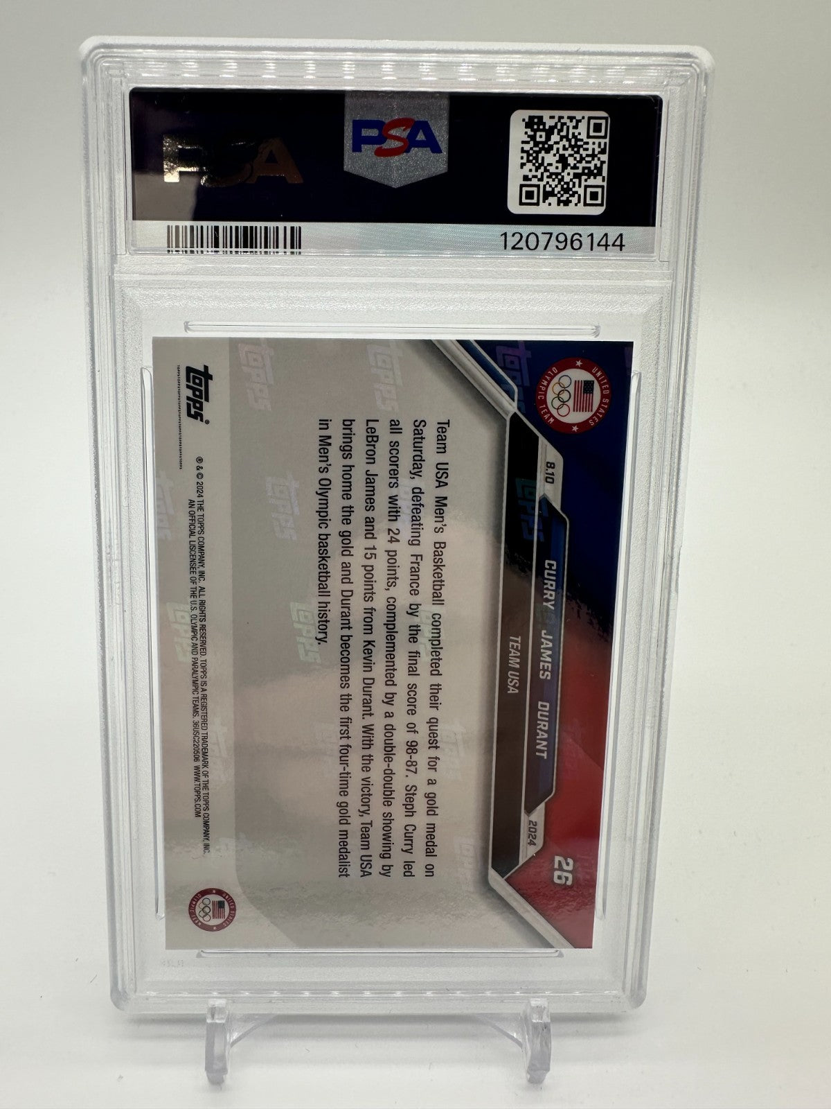 2024 Topps Now Olympics White Stephen Curry LeBron James Kevin Durant #26 PSA 10