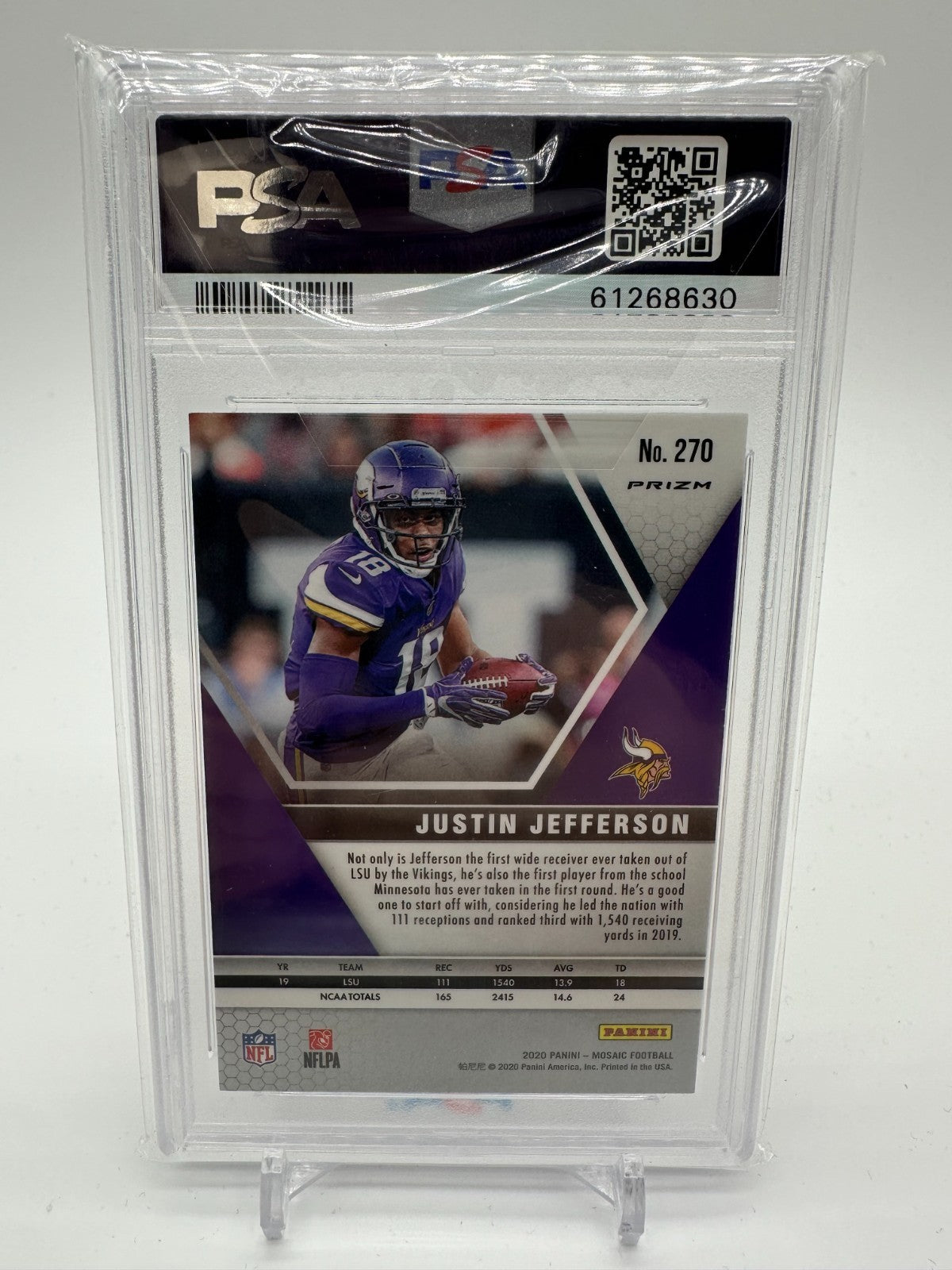 2020 Panini Mosaic Justin Jefferson Reactive Orange NFL Debut Rookie #270 PSA 10