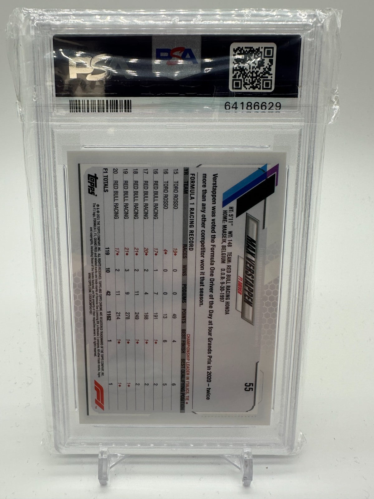 2021 Topps Chrome F1 Max Verstappen #55 Checker Flag Refractor PSA 10