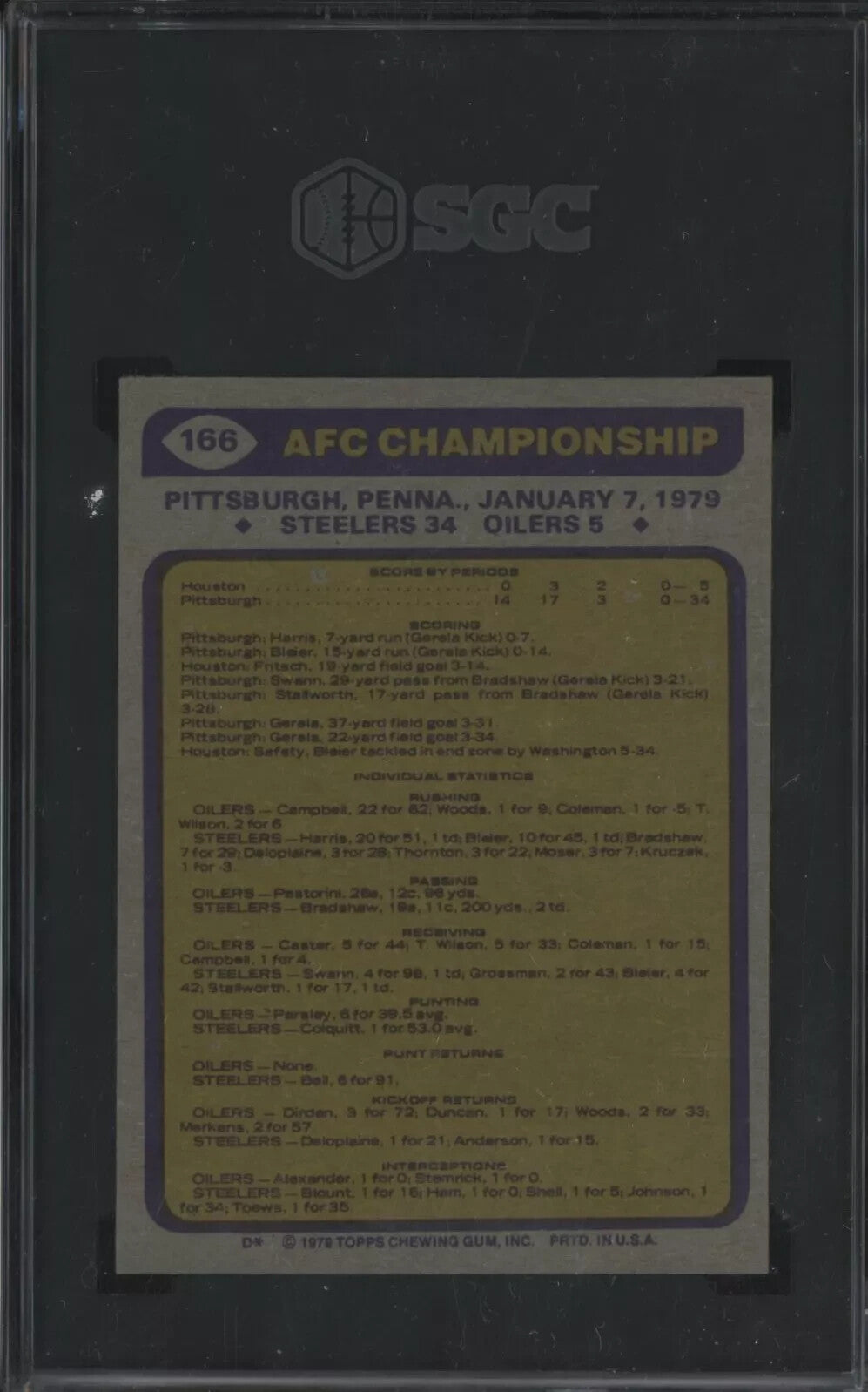 1979 Topps Football #166 AFC Championship SGC 8 NM-MT